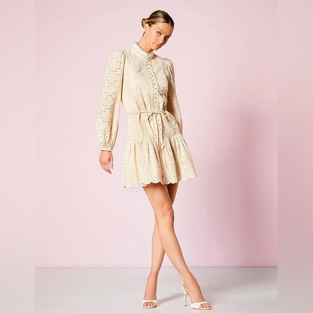 ANTONIO MELANI Cream Eyelet Long Sleeve Dress